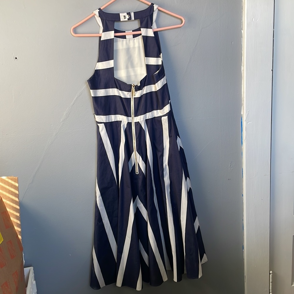 Eliza J size 4 navy white striped fit flare sleeveless dress coastal classic - Picture 6 of 8